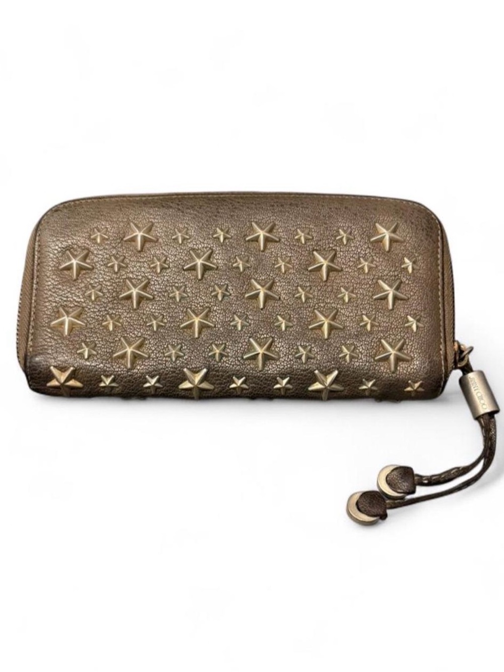Jimmy Choo Bronze Star-Embellished Zip Wallet with Choo Charm Zipper Pull - Picture 1 of 10